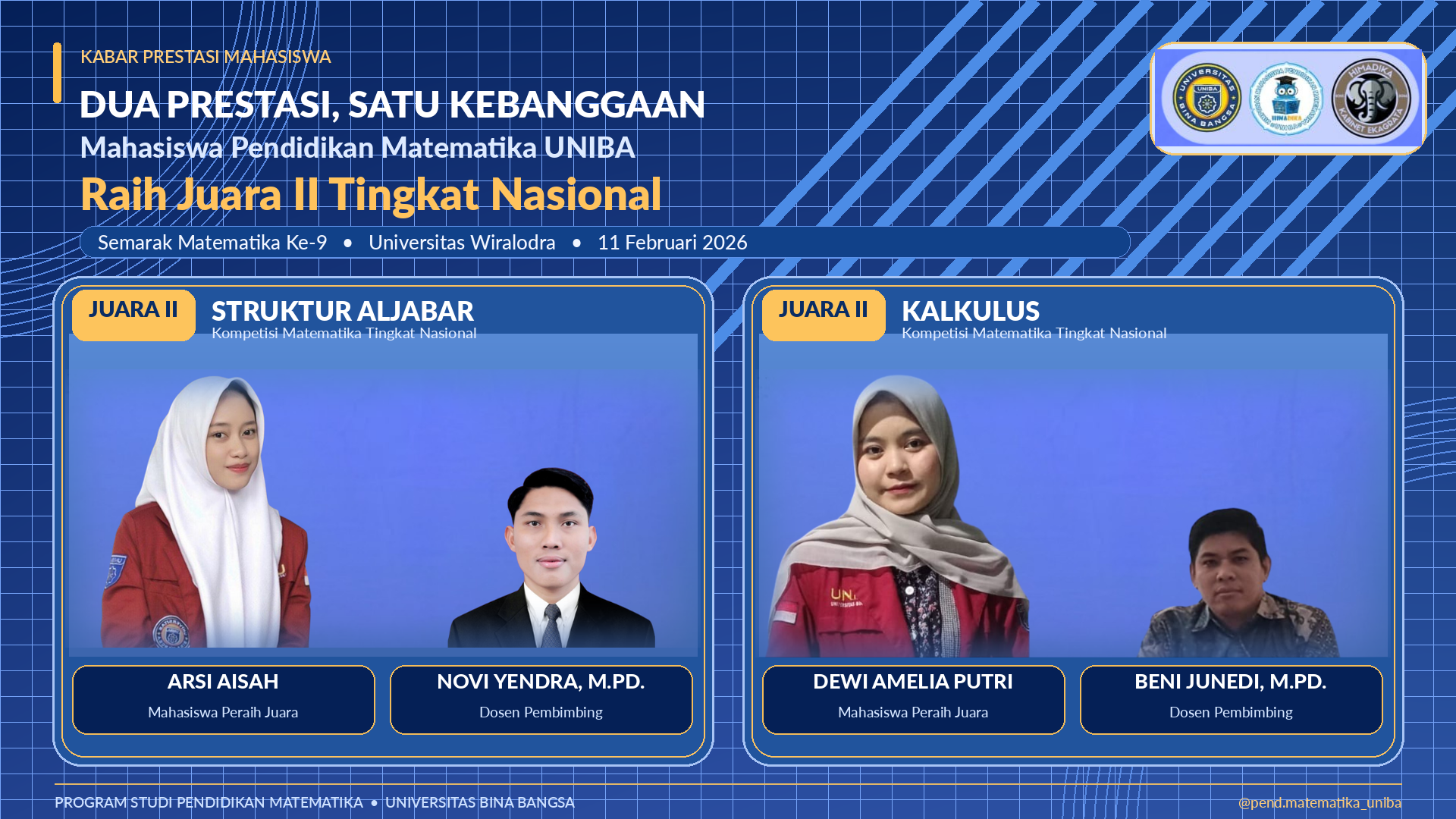 Dua Mahasiswa Pendidikan Matematika UNIBA Raih Juara II Nasional di Kalkulus dan Struktur Aljabar